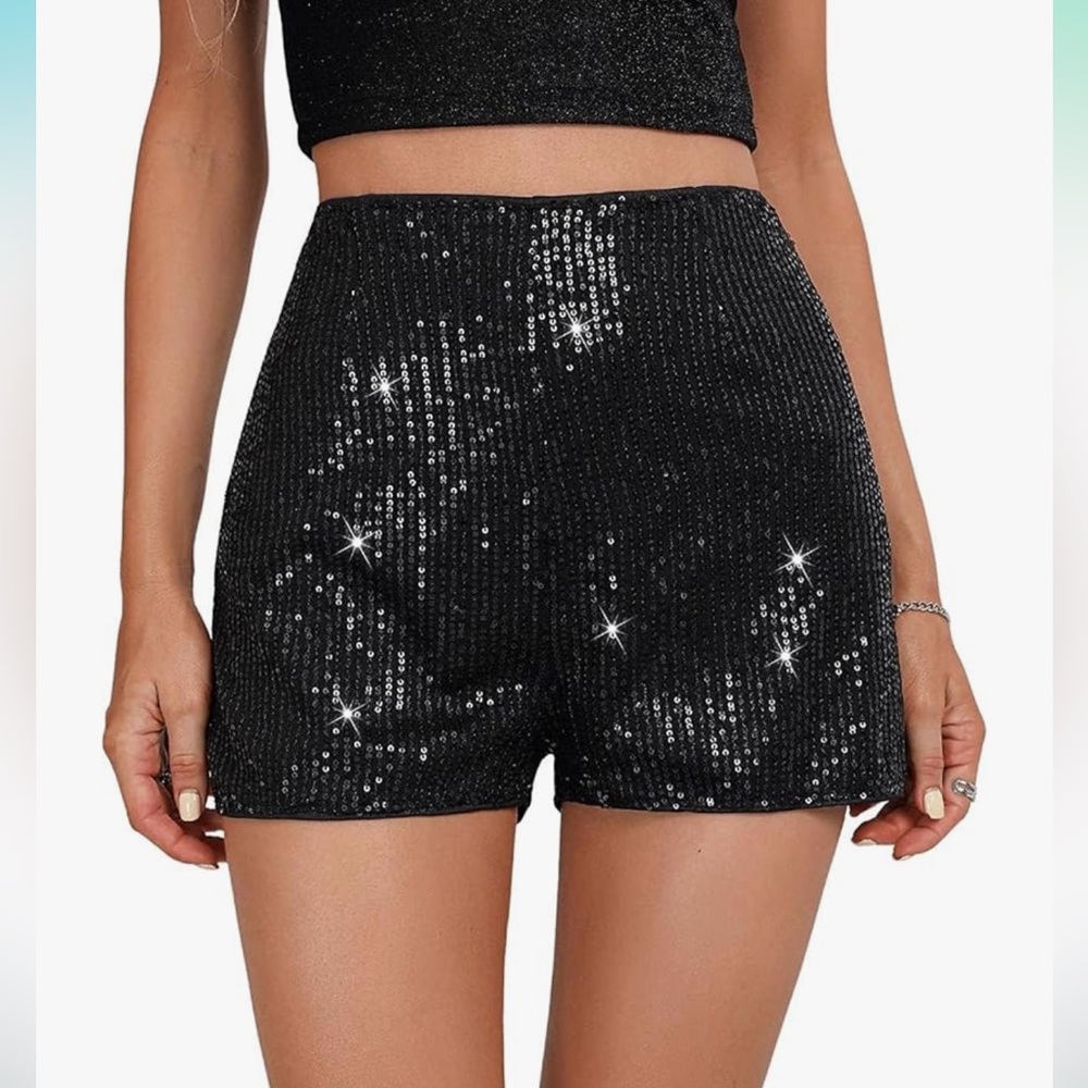 Black Sequin Women's Shorts